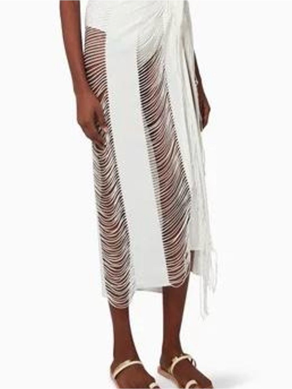 Pilyq White Fringe Knit Swim Sarong